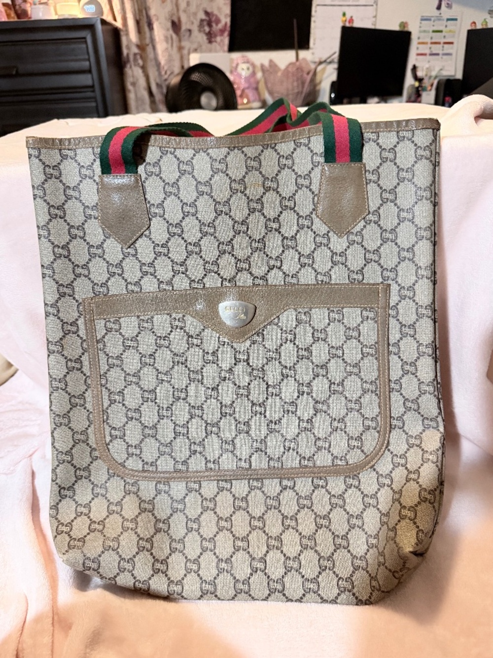Vintage Gucci Plus GG Supreme Front Pocket Web Tote Bag